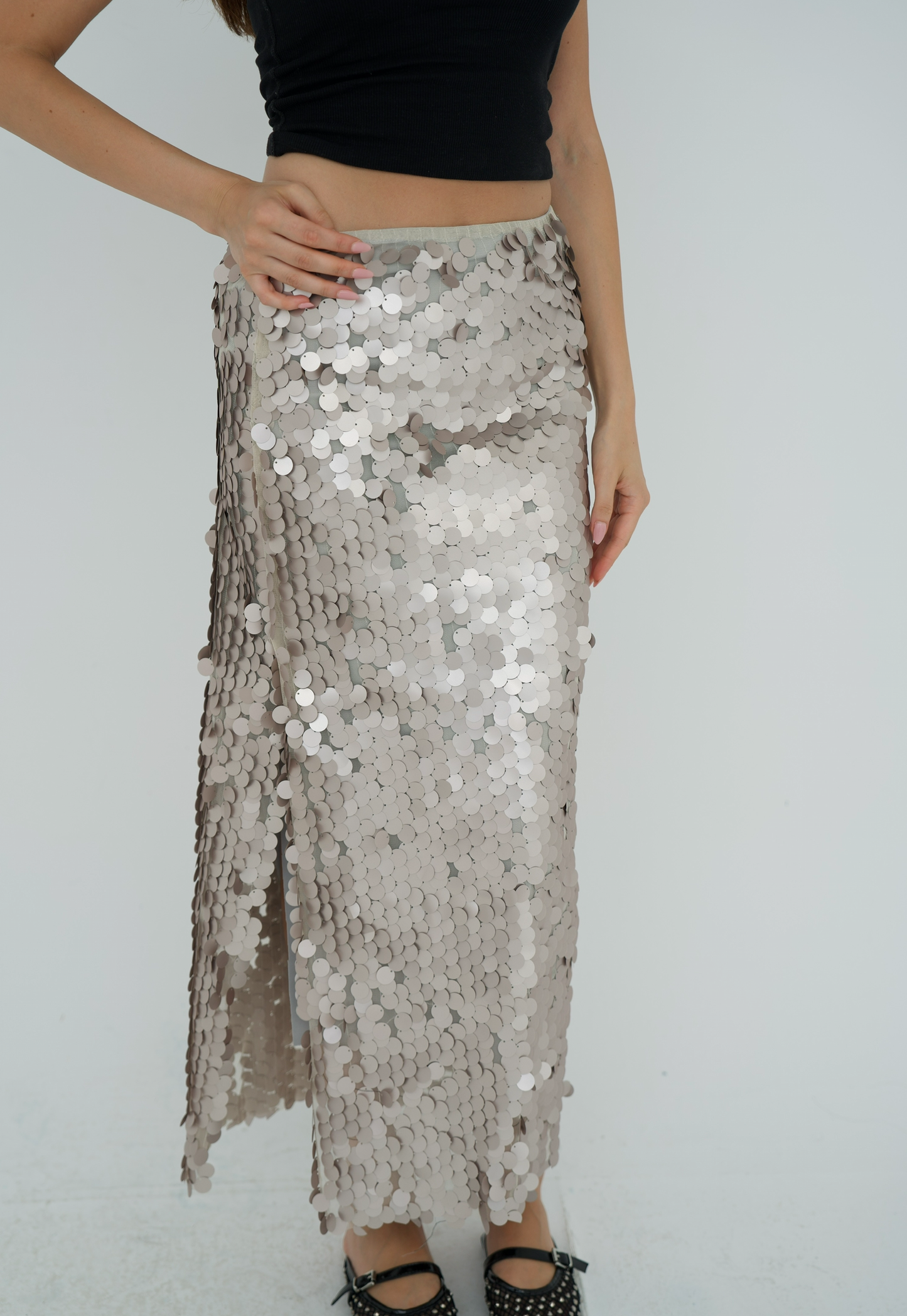 Full length bling skirt with slit