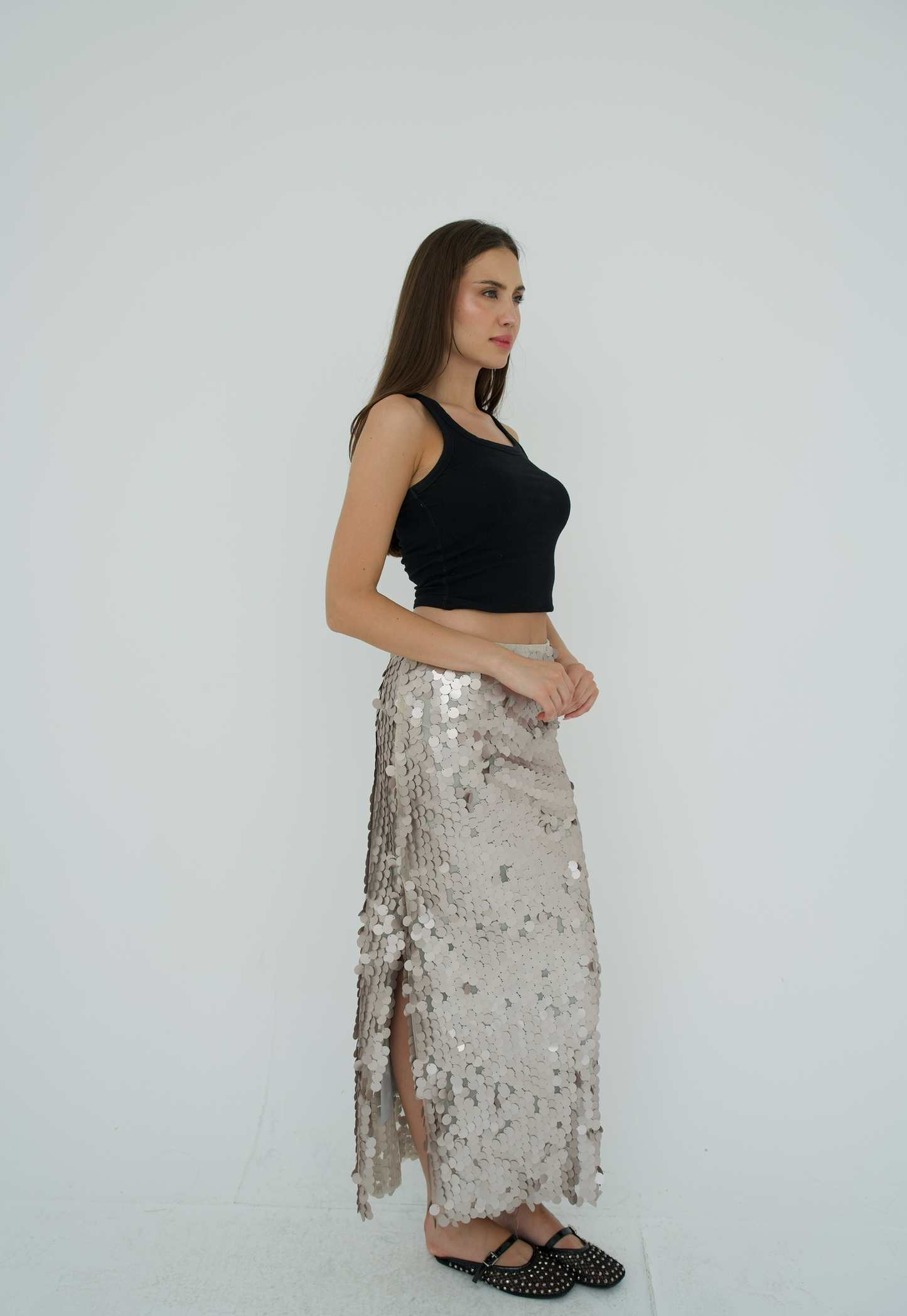 Full length bling skirt with slit