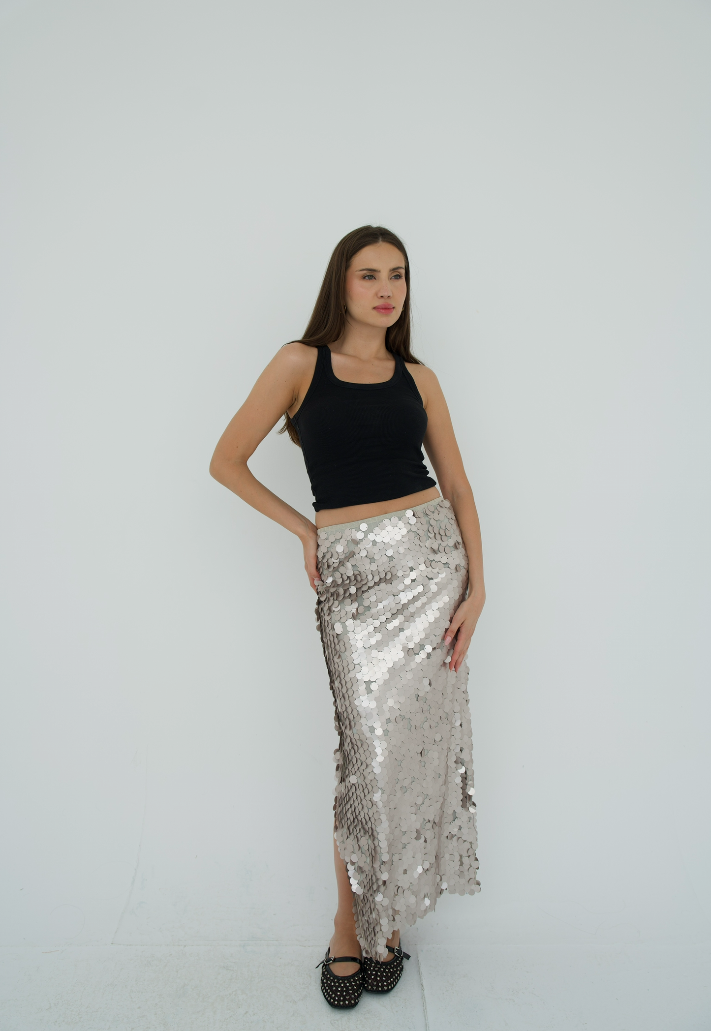 Full length bling skirt with slit