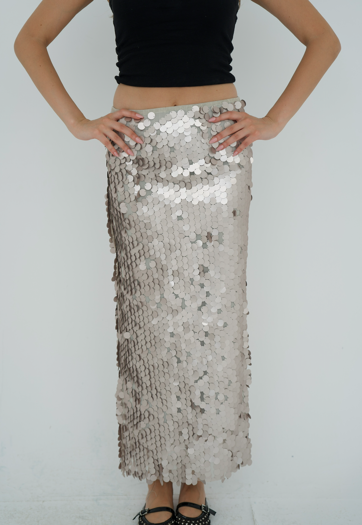 Full length bling skirt with slit