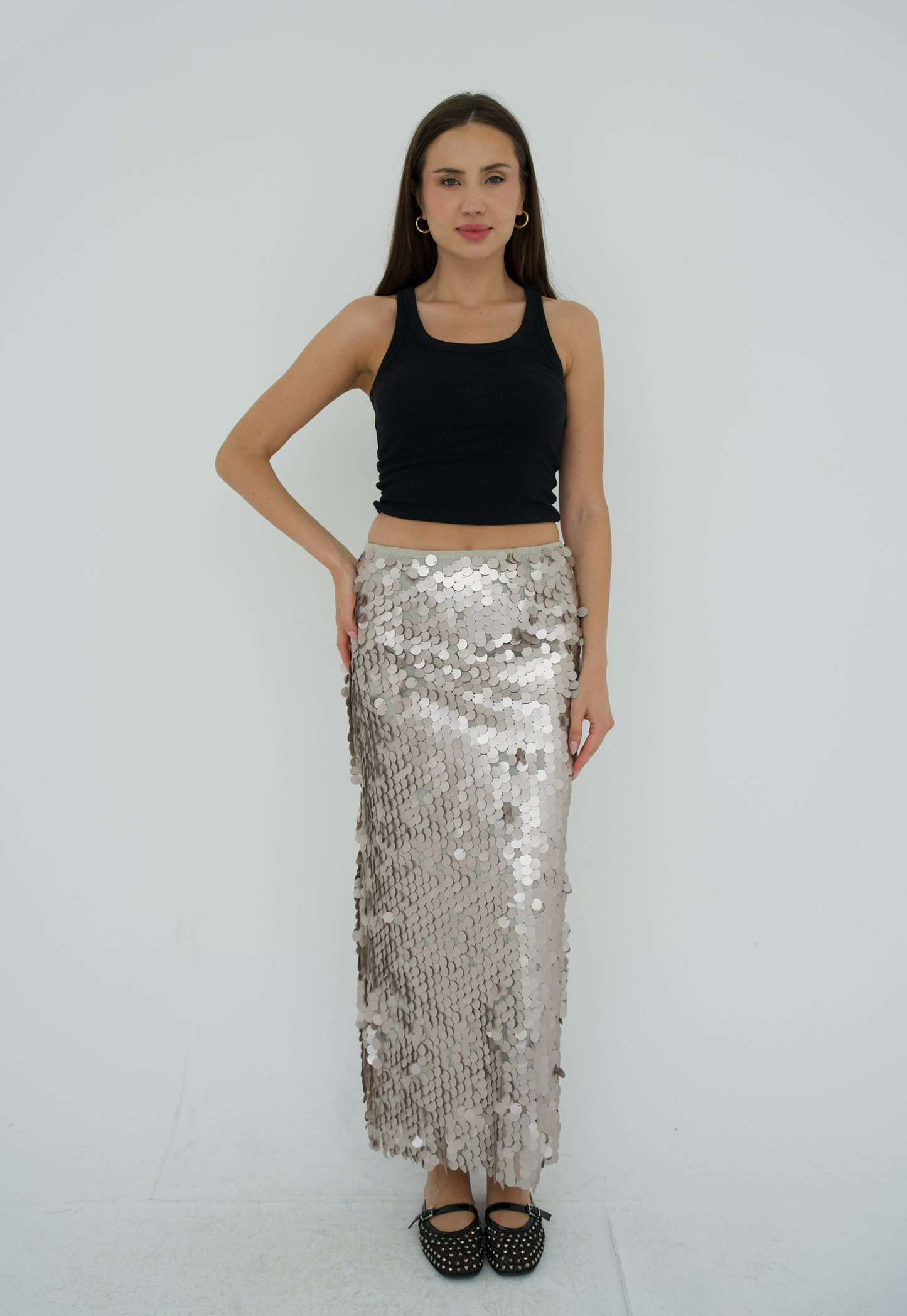 Full length bling skirt with slit